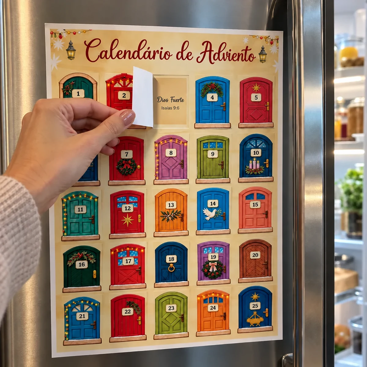 Calendario de Adviento con puertitas en el refrigerador